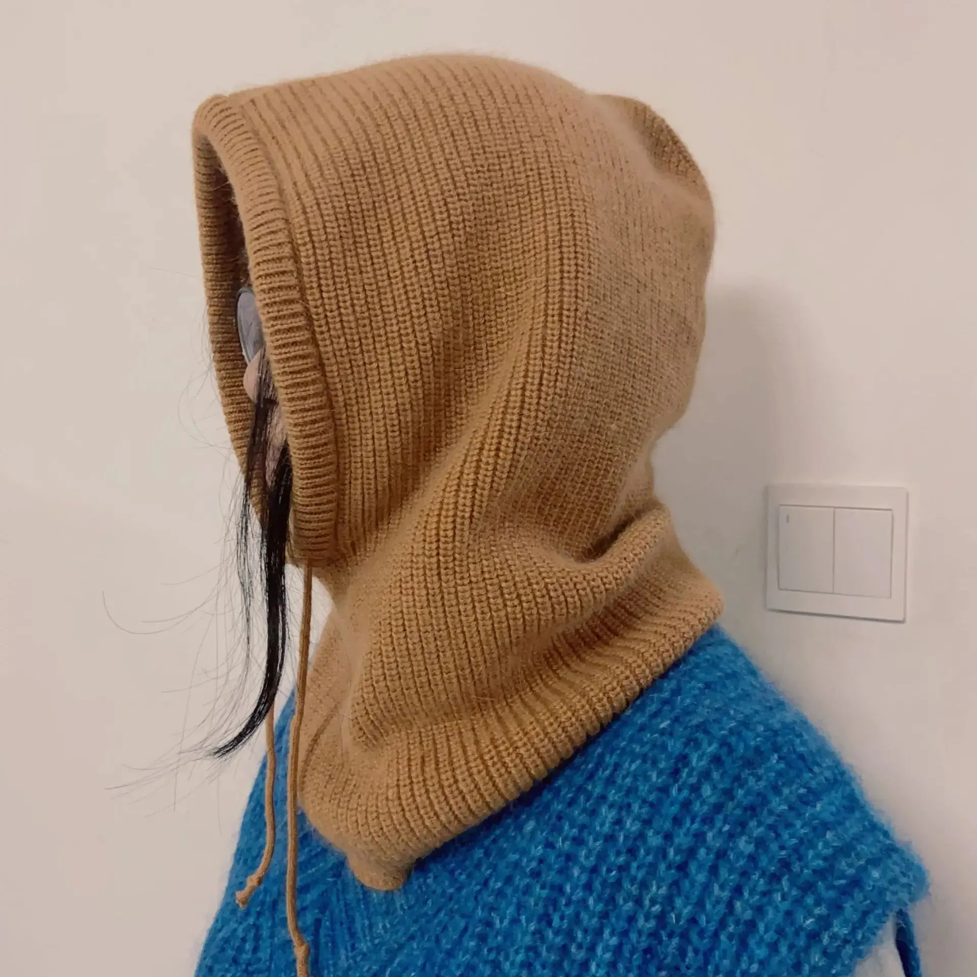 Autumn Winter Balaclava Women Fashion Solid Color Drawstring Hat