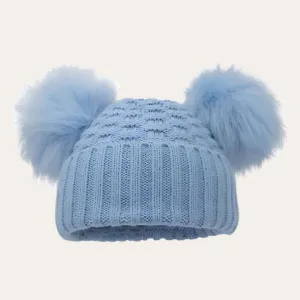 Baby Blue Double Pom Pom Knitted Hat