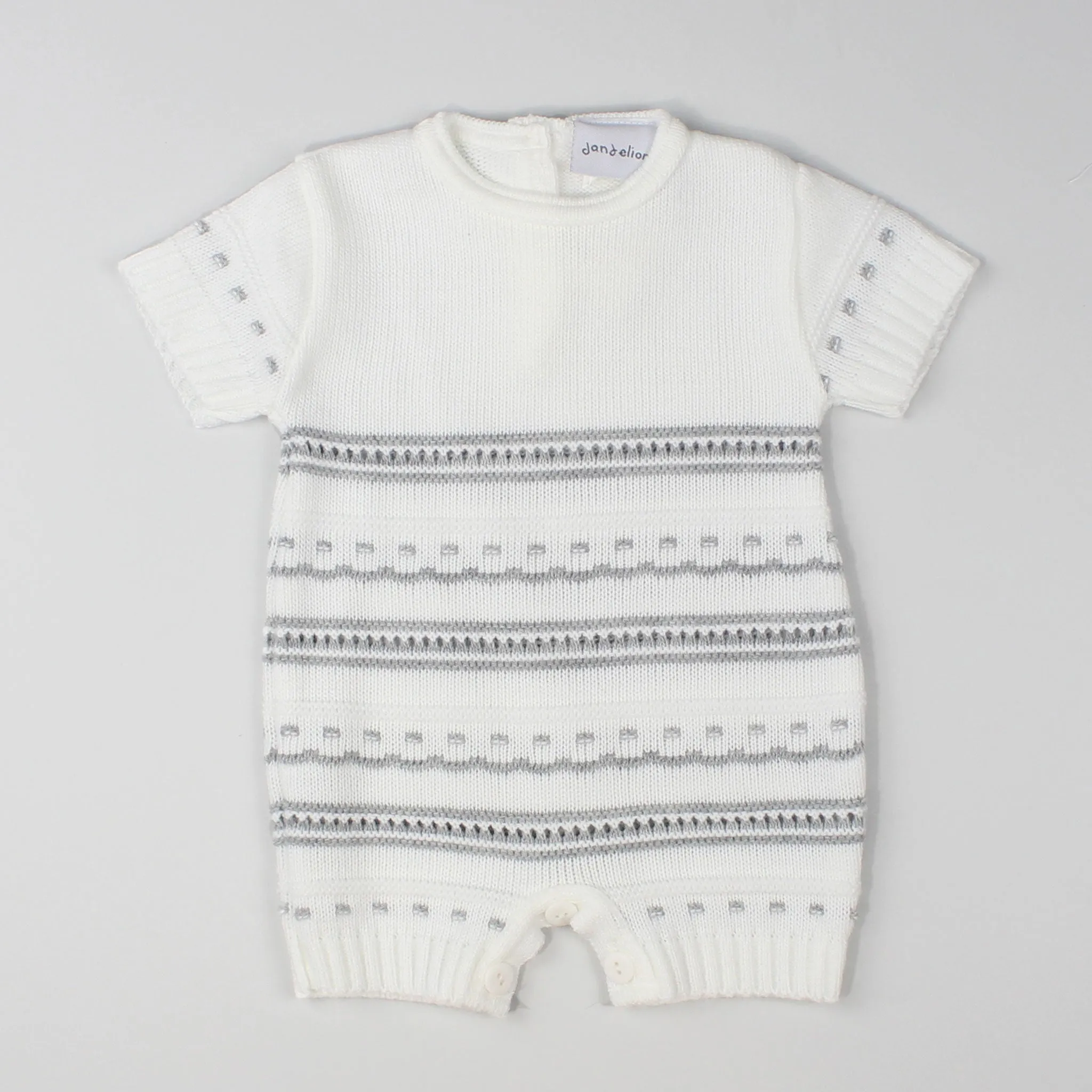 Baby Boy Knitted Romper - White / Grey