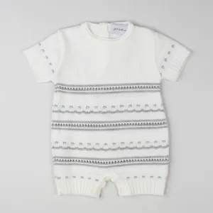 Baby Boy Knitted Romper - White / Grey