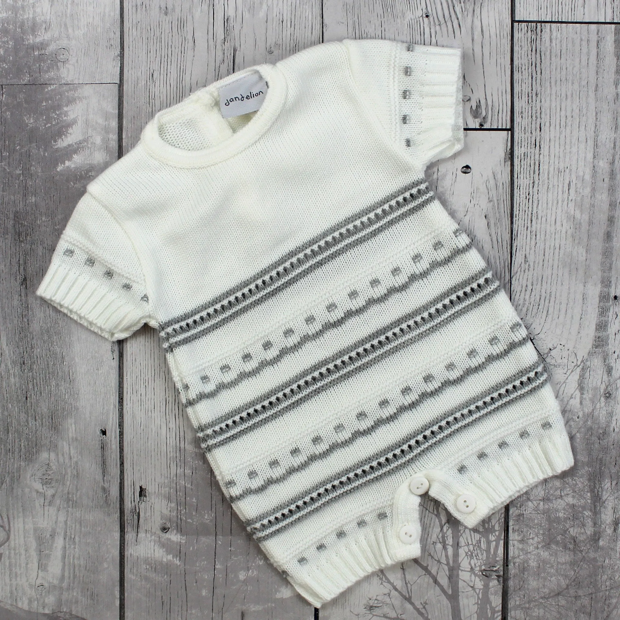 Baby Boy Knitted Romper - White / Grey