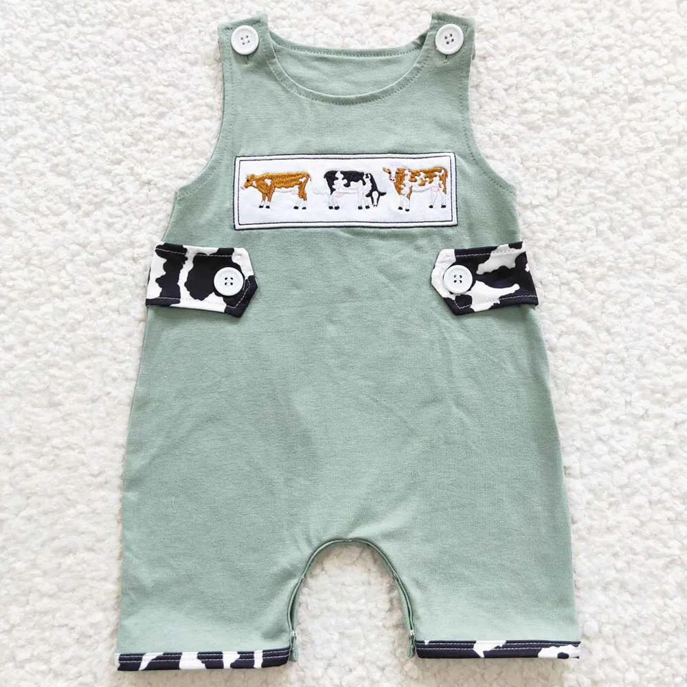 Baby Girls Rompers Cow Green Boutique Romper SR0373