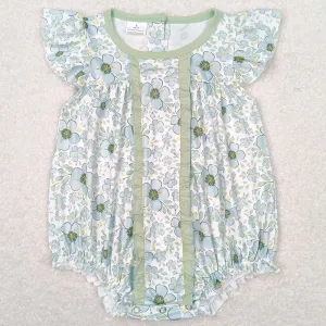 Baby Infant Girls Rompers Green Flowers Ruffle Rompers SR1180