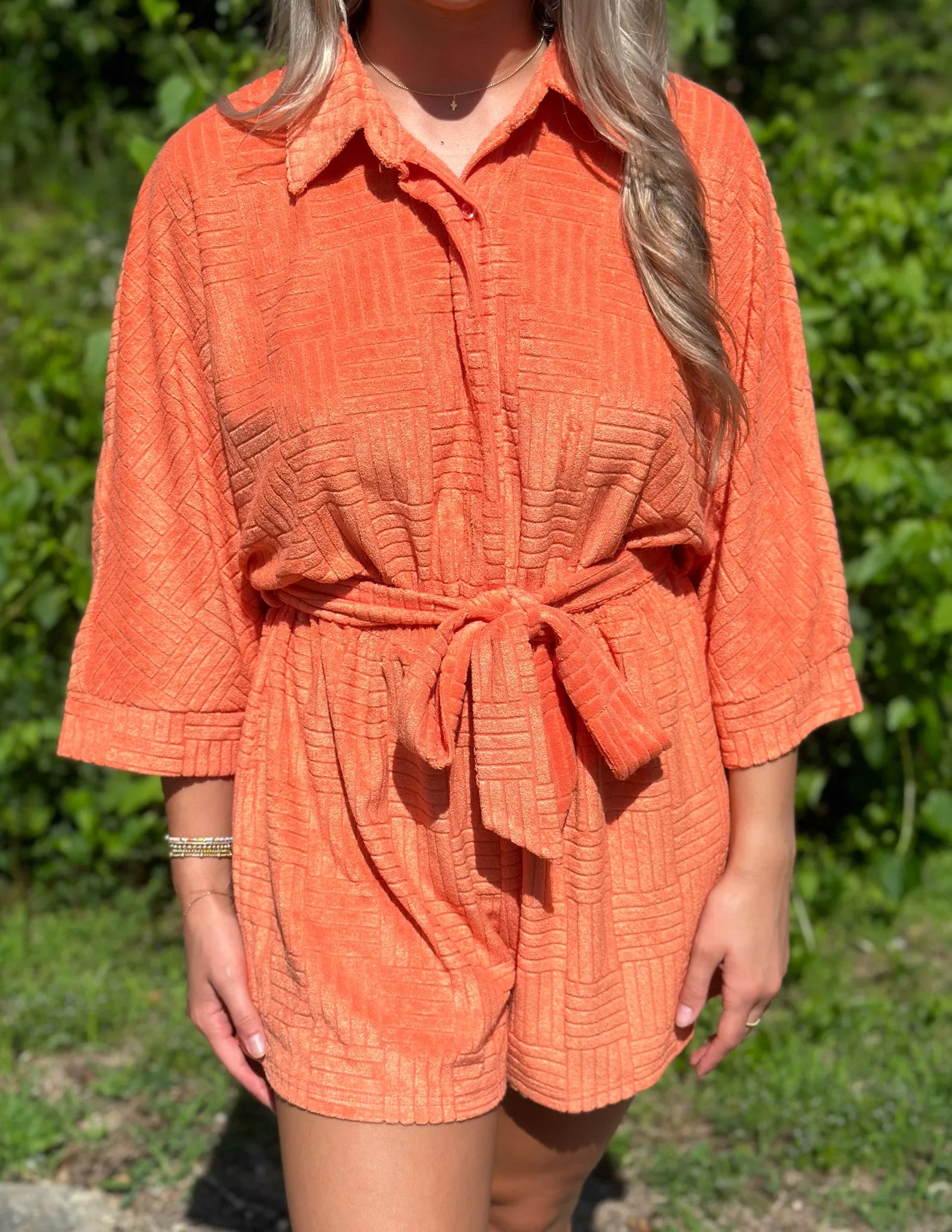 Beach Dreamin' Textured Romper Orange