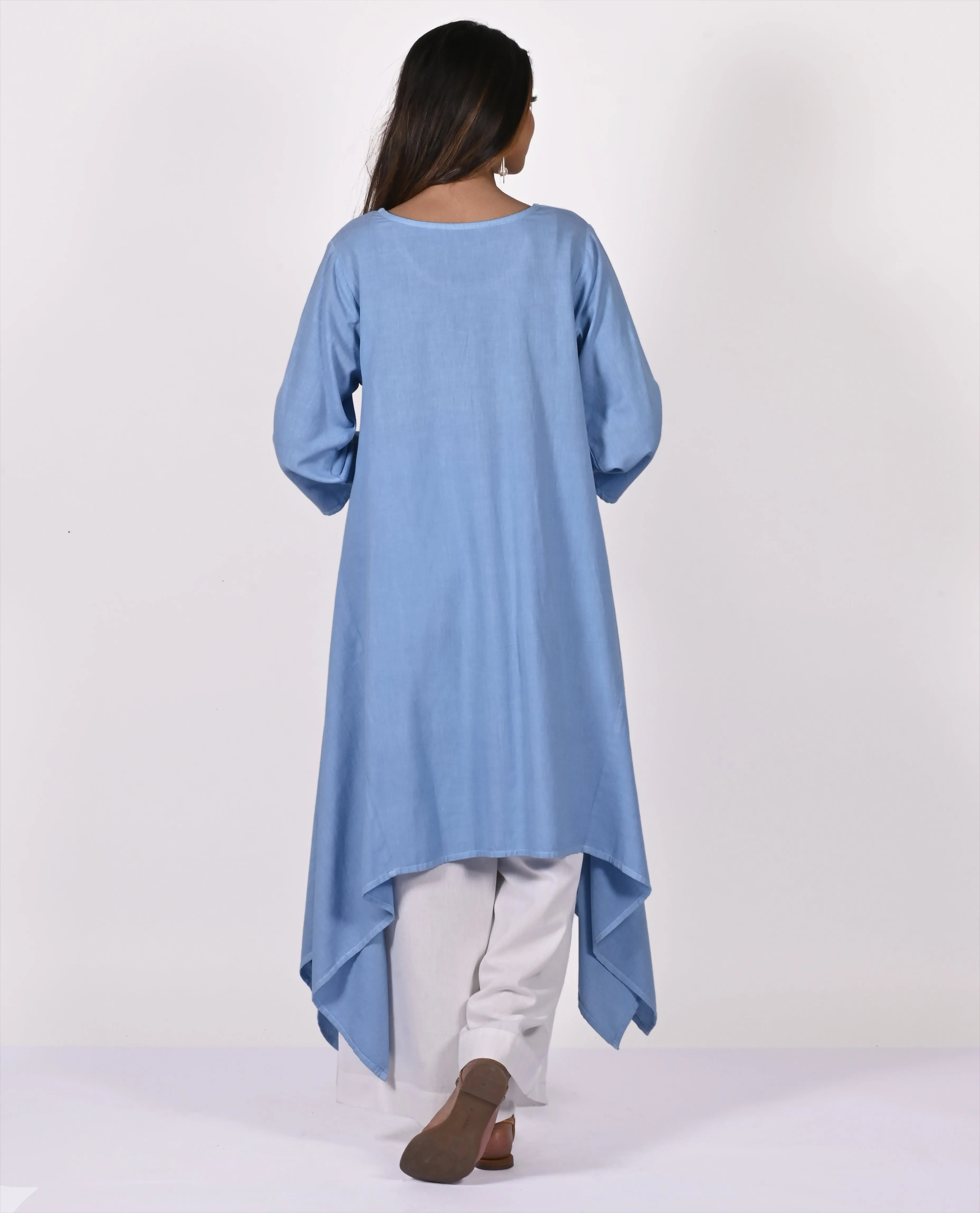 BINA Printed/Solid Pure Soft Cotton Uneven Hem Long Tunic Kurta Dress: Made to Order/Customizable