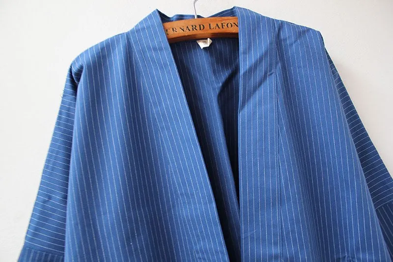 Blue Striped Cotton Blend Kimono Cardigan