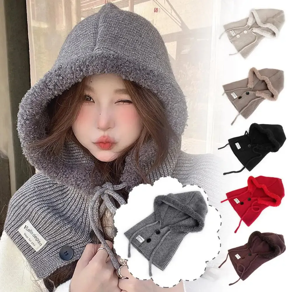 Bonnyshow Cold-Proof Ear Protection Women Winter Balaclava Hats Thicken Windproof Knitted Hooded Caps Outdoor Warmer One-Piece