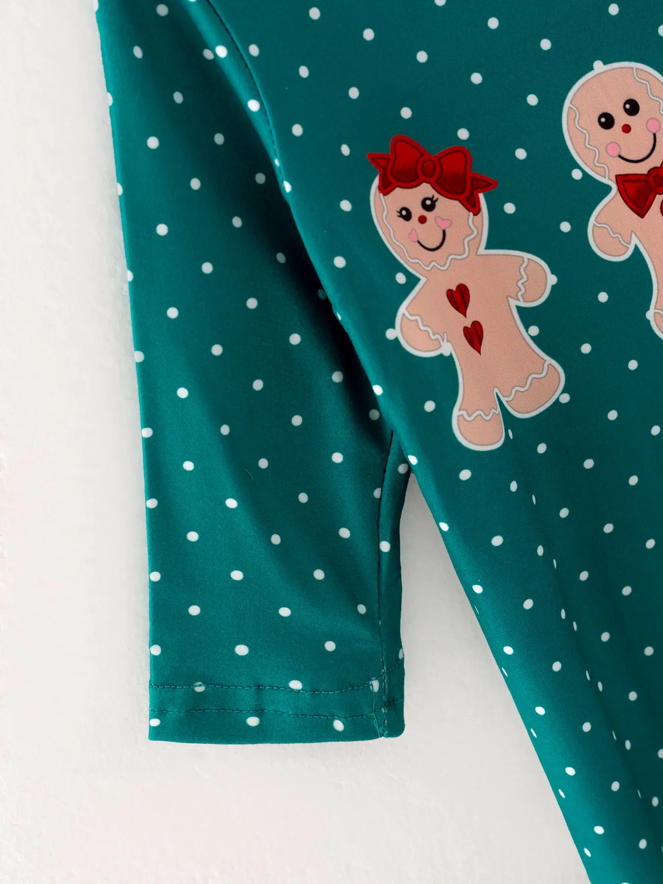 Christmas Gingerbread Man Print Green Girls Romper