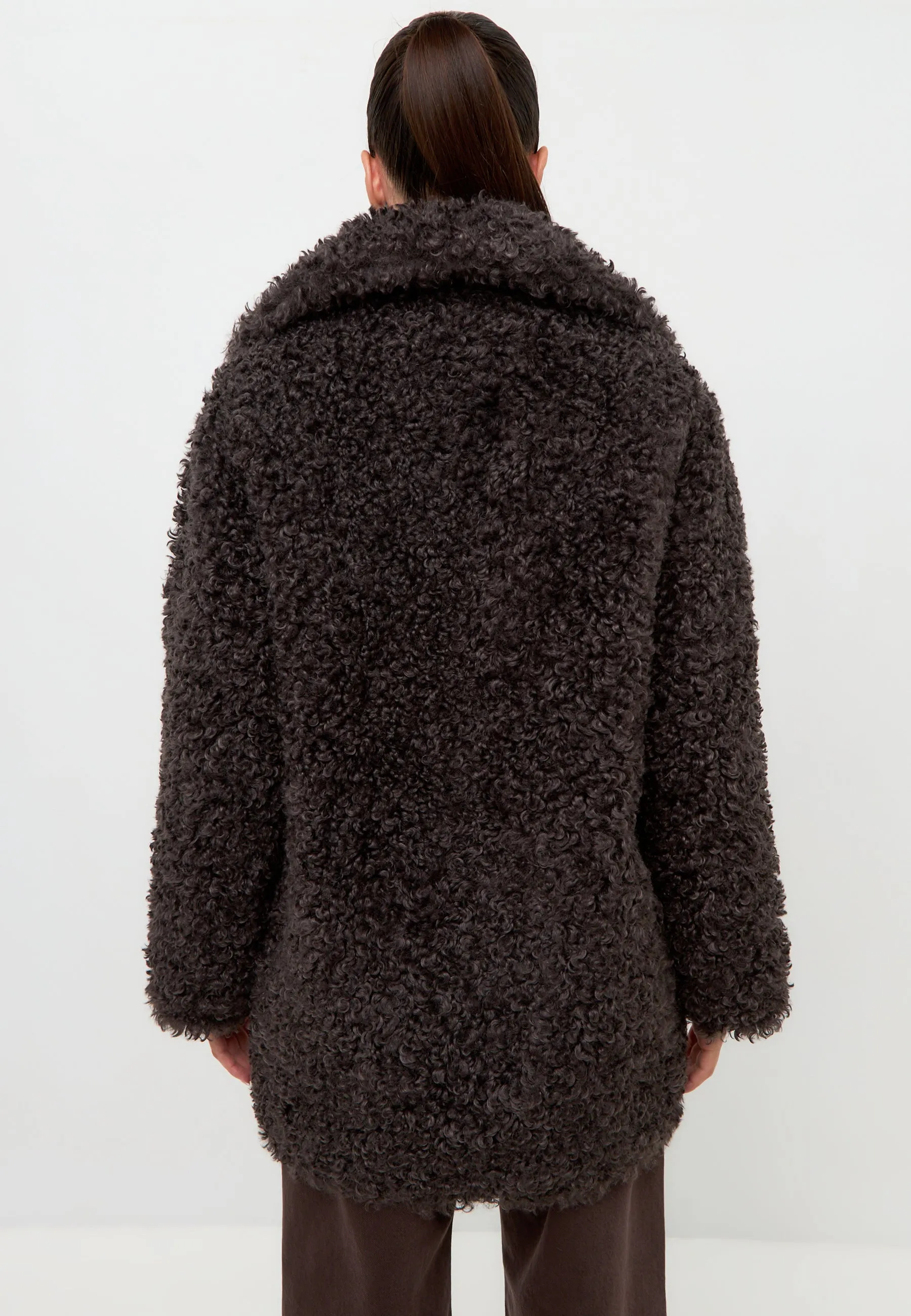 Cozy Black Shearling Coat Eva - Brown