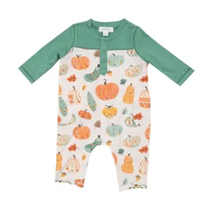 Crayon Pumpkins Romper with Contrast Sleeve