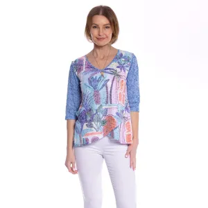 Cross Over Printed Tunic Top by Café Latte - Ocean Blue