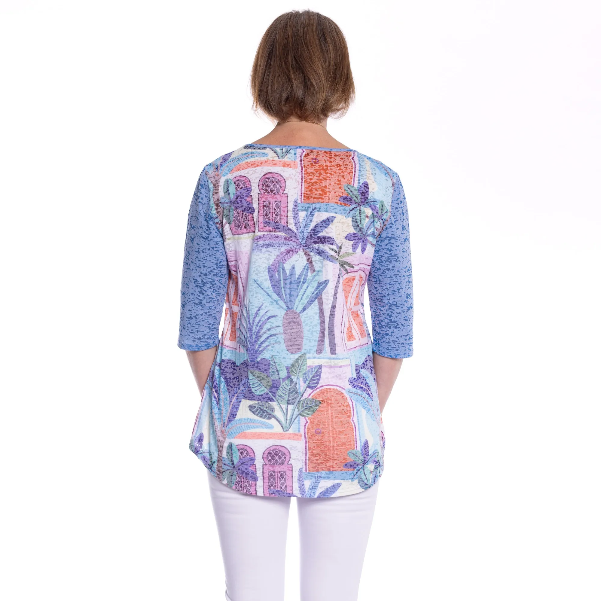 Cross Over Printed Tunic Top by Café Latte - Ocean Blue