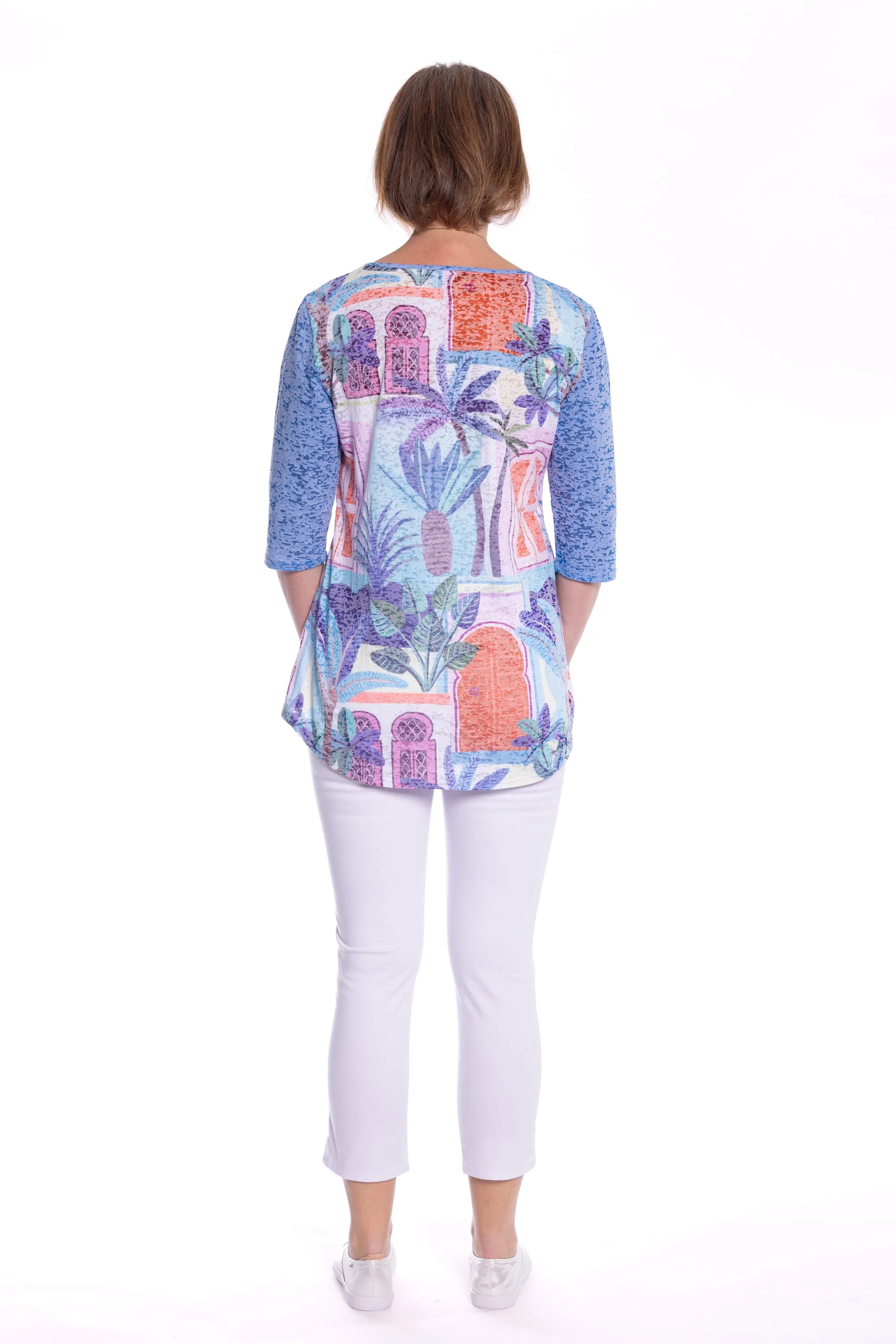 Cross Over Printed Tunic Top by Café Latte - Ocean Blue