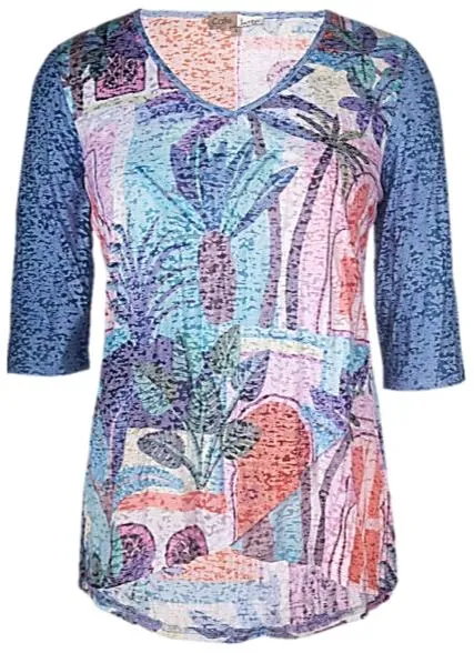 Cross Over Printed Tunic Top by Café Latte - Ocean Blue