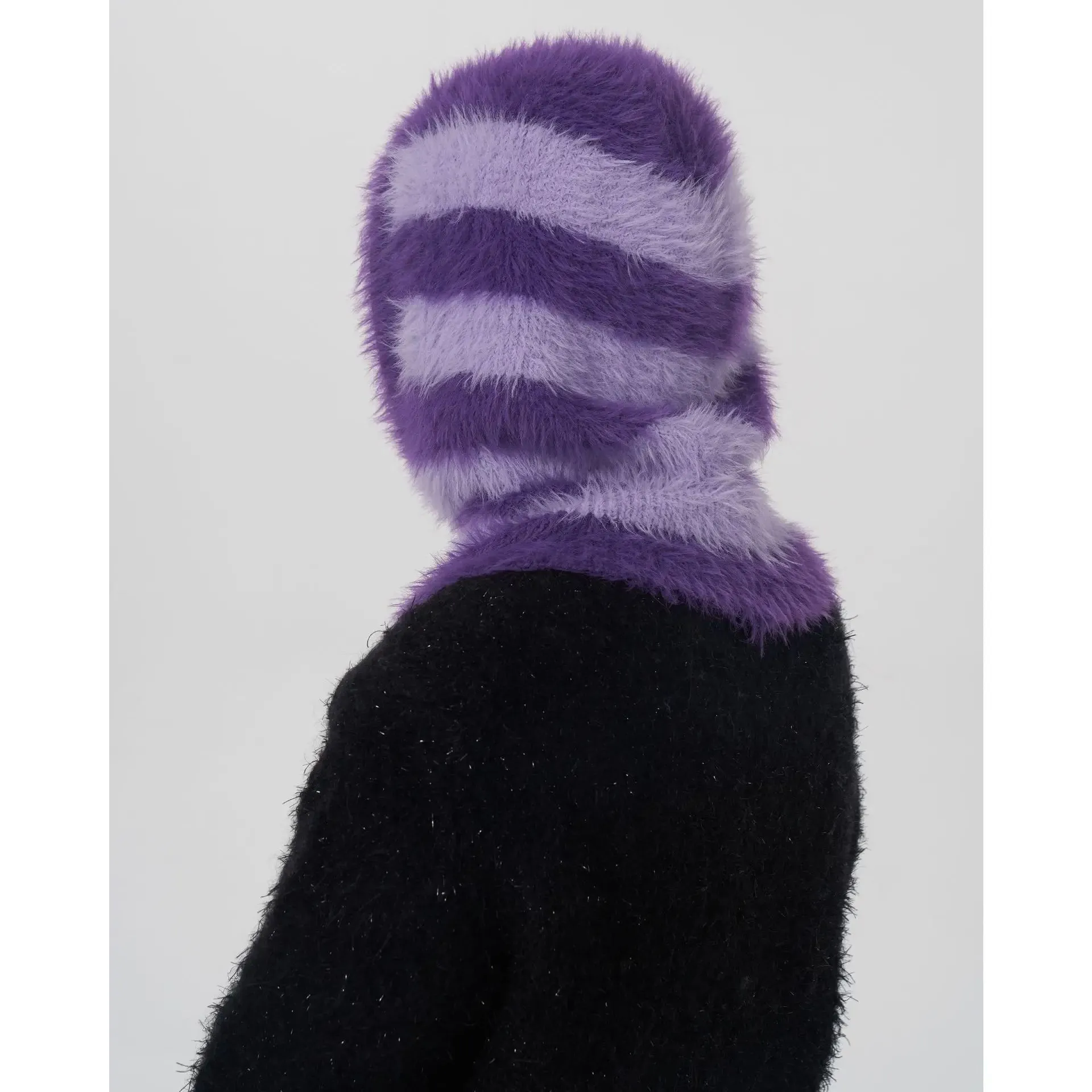 Design Knitted Women's Double Color Stripe Mink Balaclava Cap