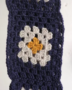 EARLYMADE Hand-knitted Granny Squares Scarf — NAVY/STONE/YELLOW — UNIQUE — LAST PIECE