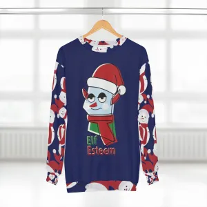 Elf Christmas Unisex Sweatshirts, Elf Esteem Navy Blue Cute Snowman Christmas Party Unisex Sweatshirt - Made in USA