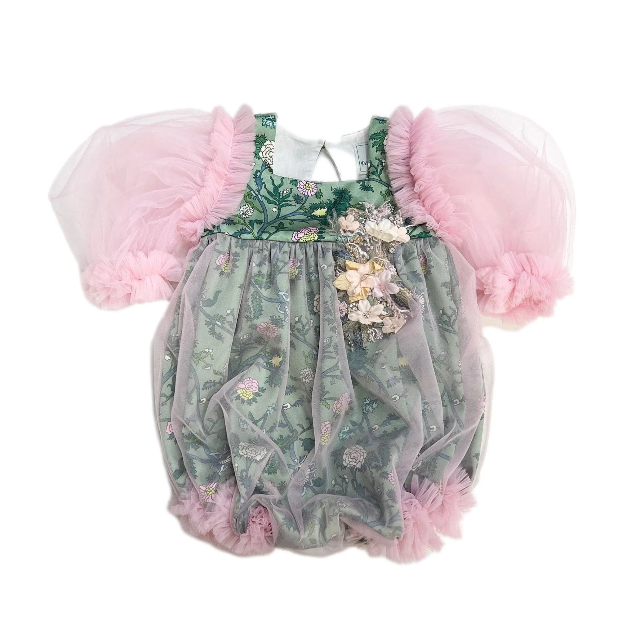 Eva Pink and Green Floral Tulle Romper