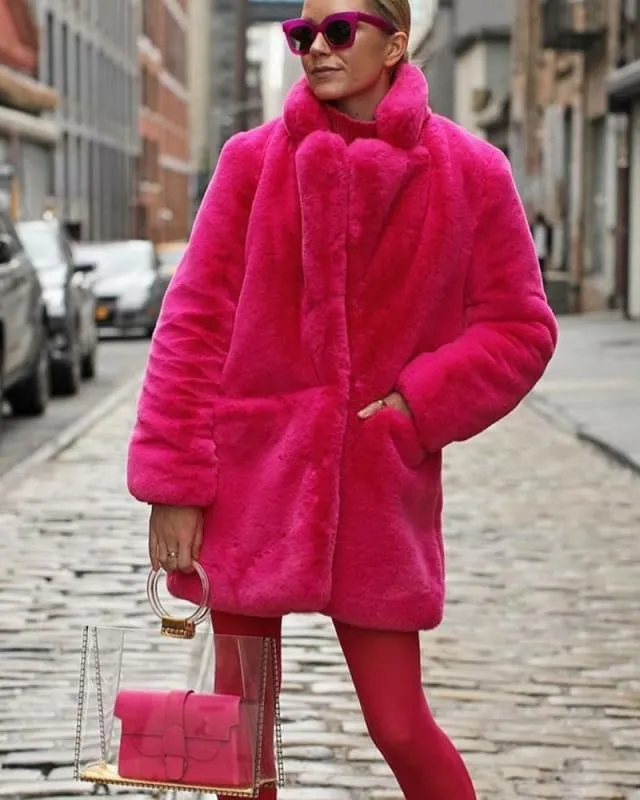 Fluffy Fur Plush Warm Coat in Wine Red for Cozy Chic Style