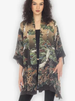 Geometric Wave Silk Kimono Jacket