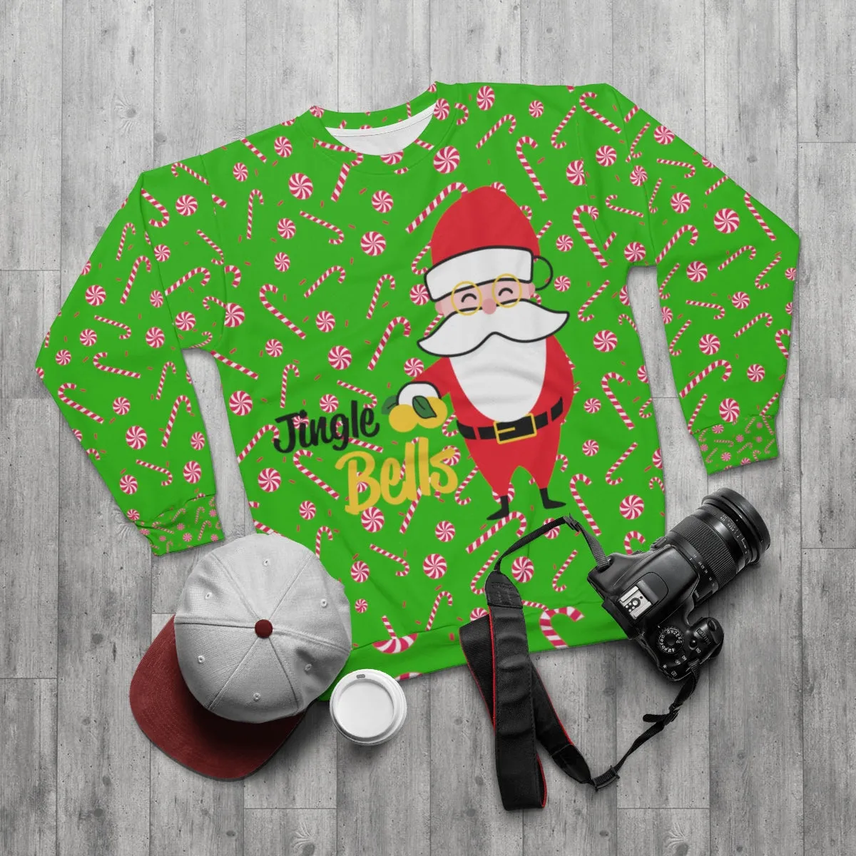 Green Santa Ugly Christmas Sweatshirt, Green Santa Claus Red Candy Cane Christmas Holiday Unisex Sweatshirt -Made in USA