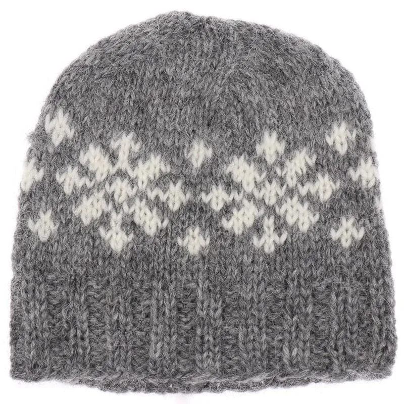 Handknit Wool Hat - Blue / White Frostroses