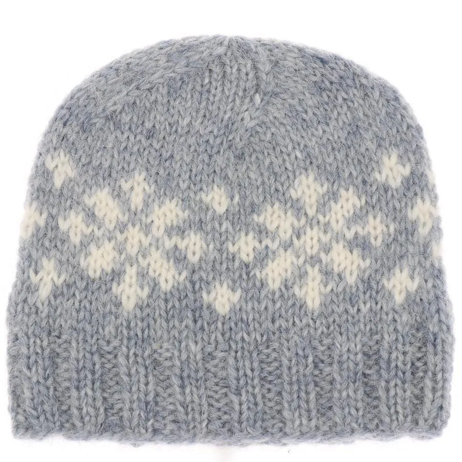 Handknit Wool Hat - Blue / White Frostroses