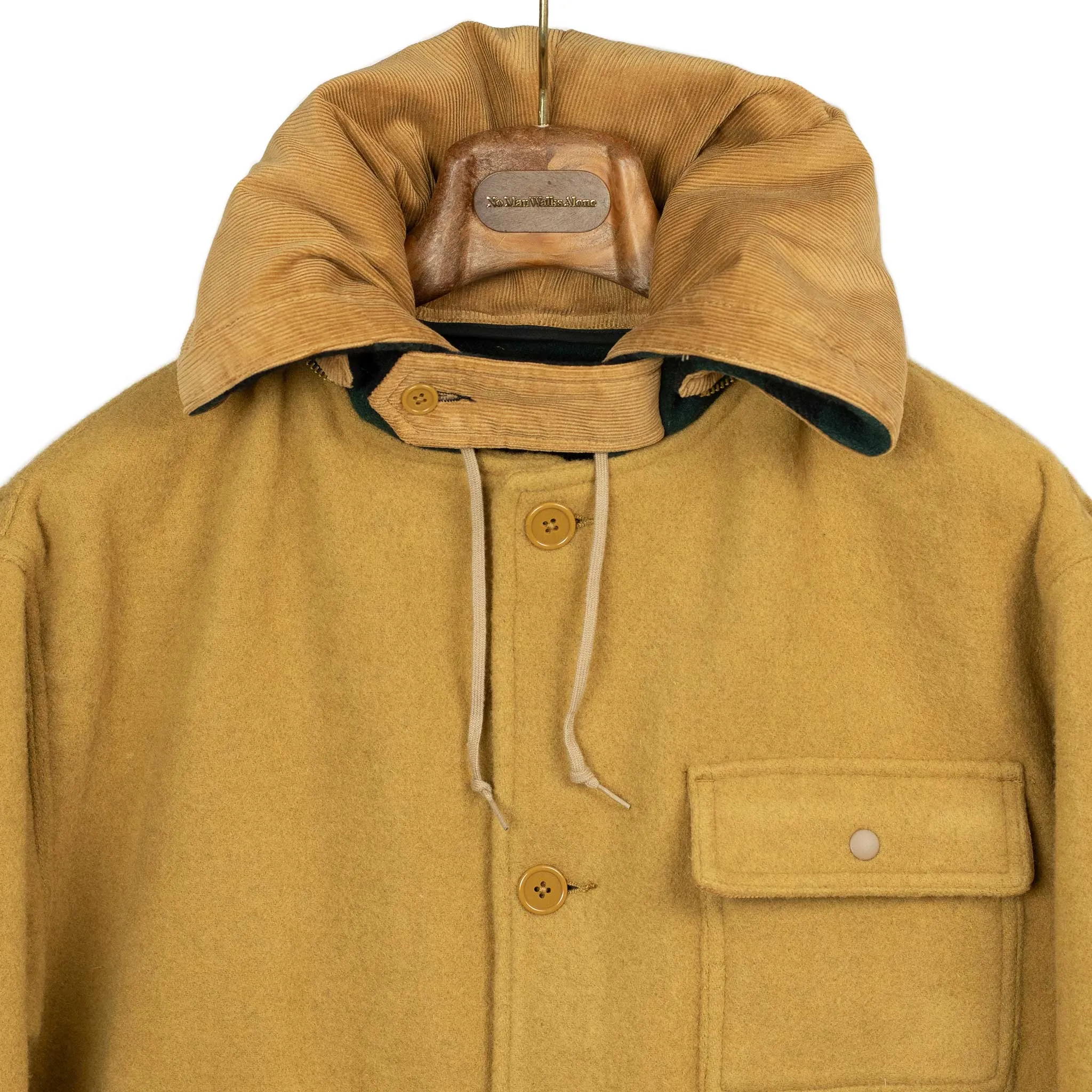 Hunting parka in camel heavy melton wool with blackwatch lining