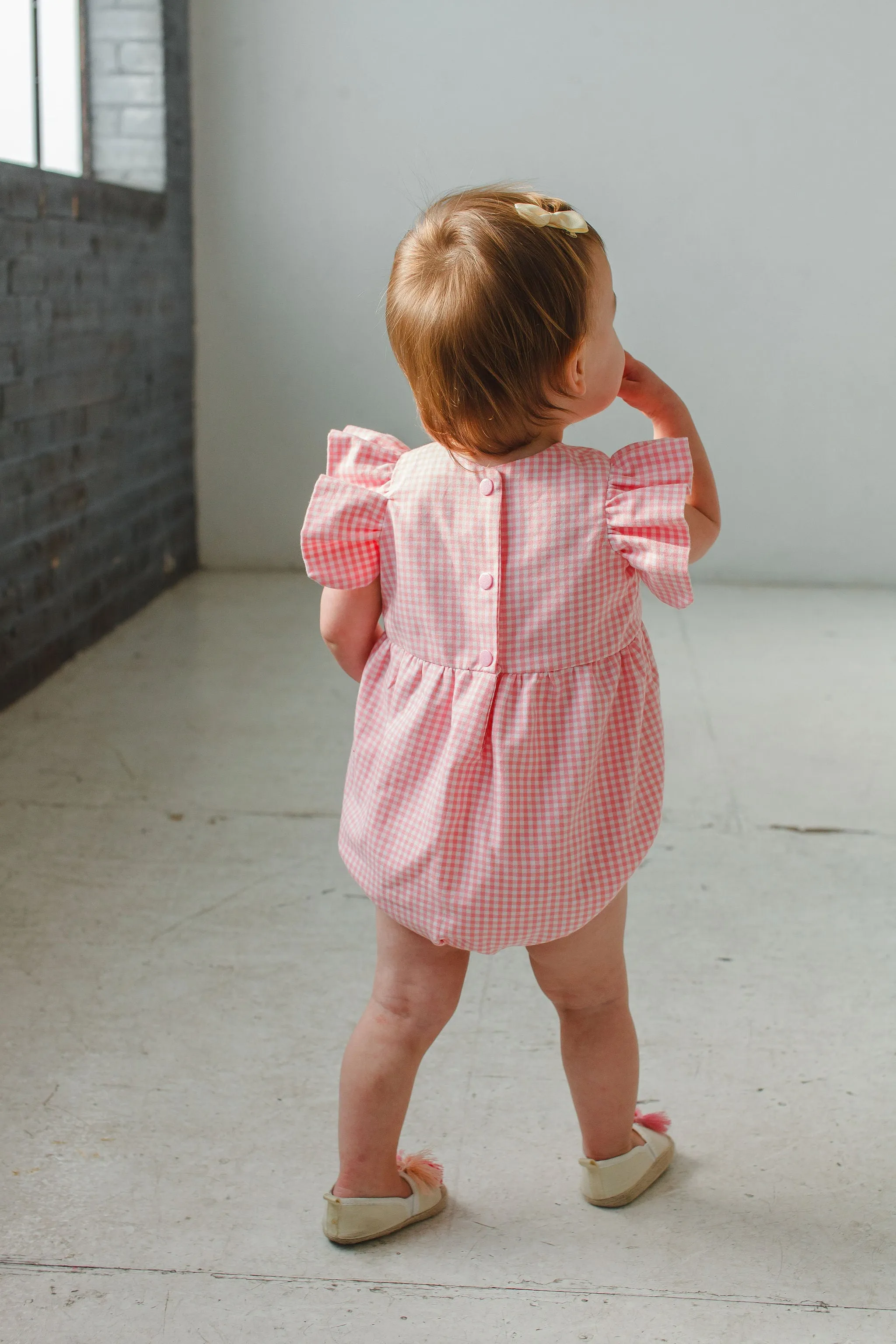 Infant Girl's Pink Gingham Ruffle Sleeve Romper