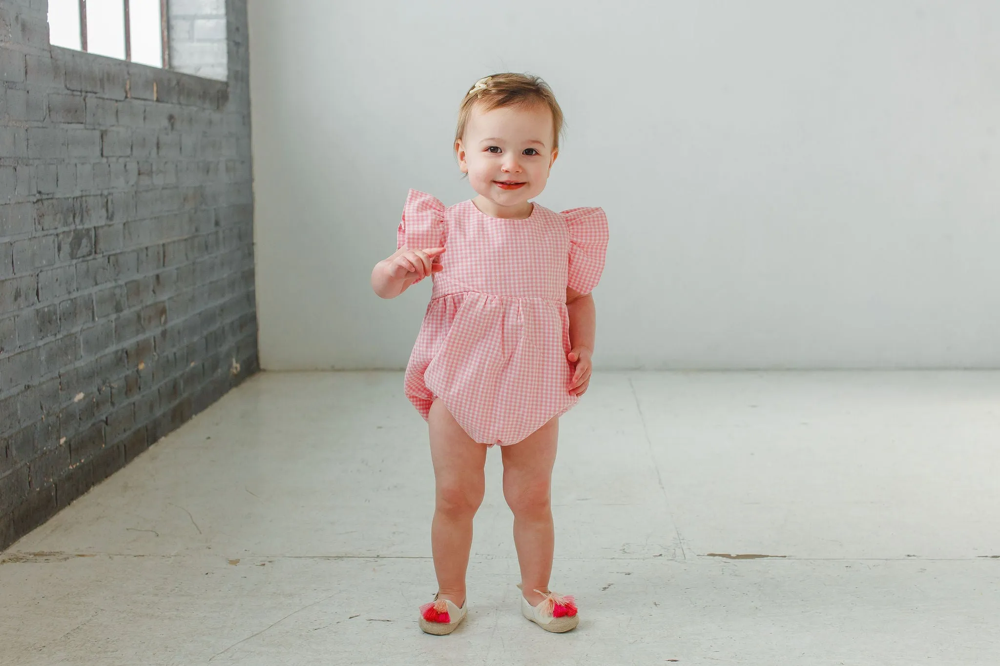 Infant Girl's Pink Gingham Ruffle Sleeve Romper