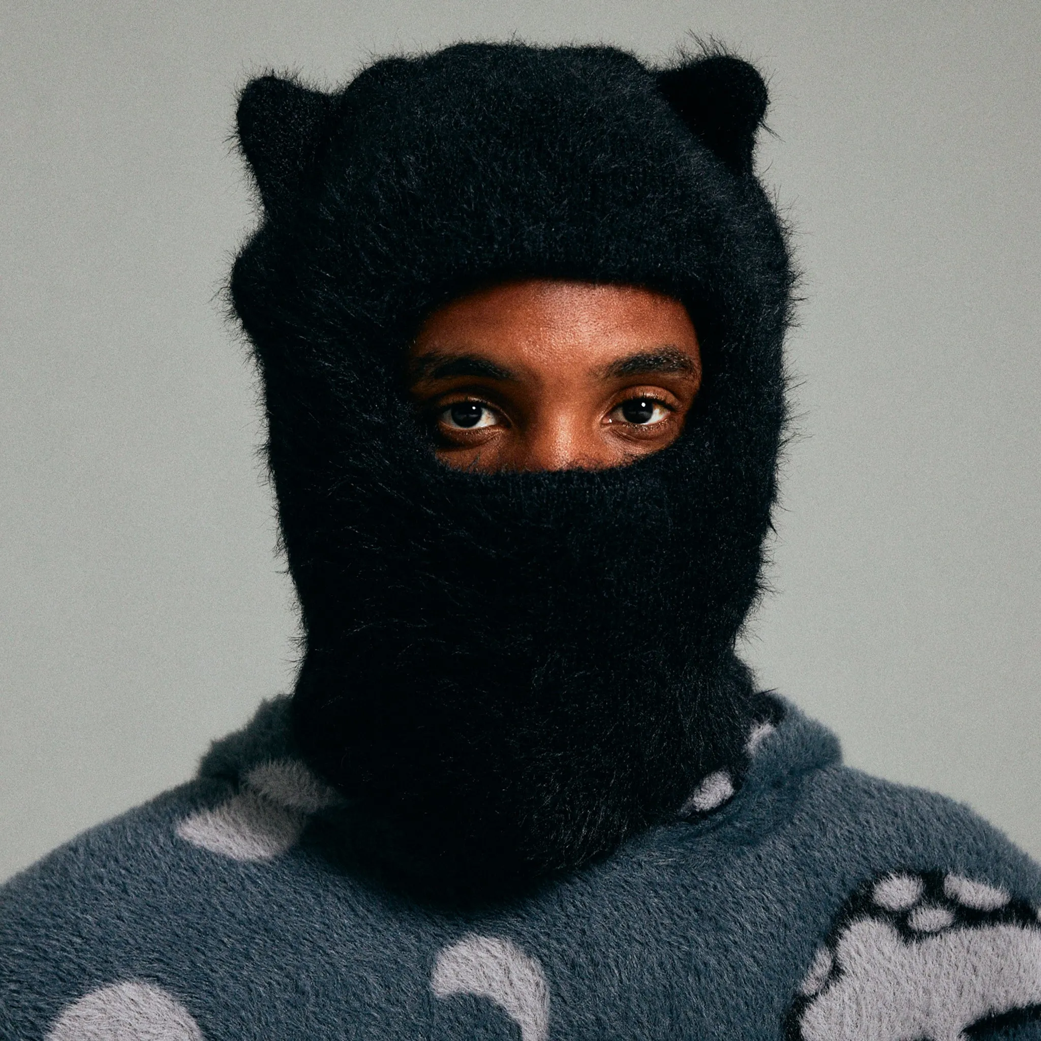 Kitty Ears Faux Mohair Balaclava (Black)