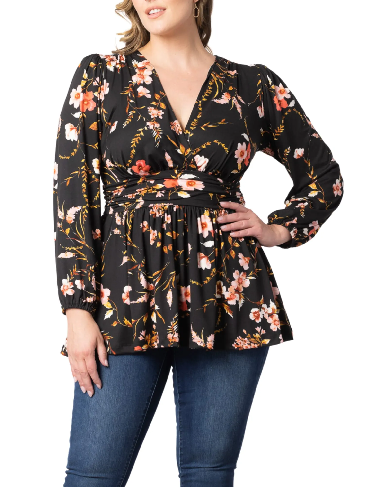 Leah Long Sleeve Tunic Top | MIDNIGHT GARDEN