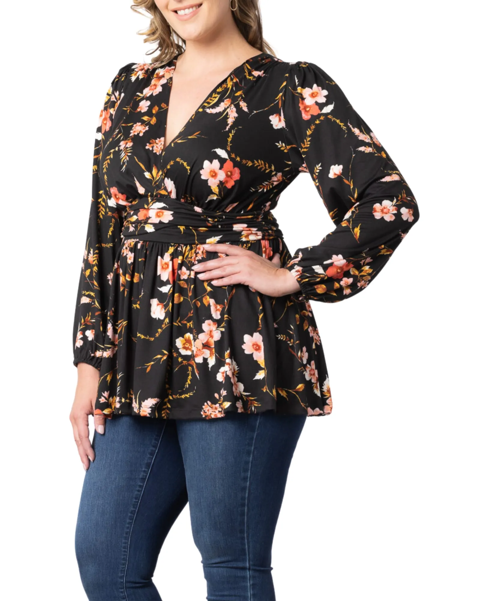 Leah Long Sleeve Tunic Top | MIDNIGHT GARDEN