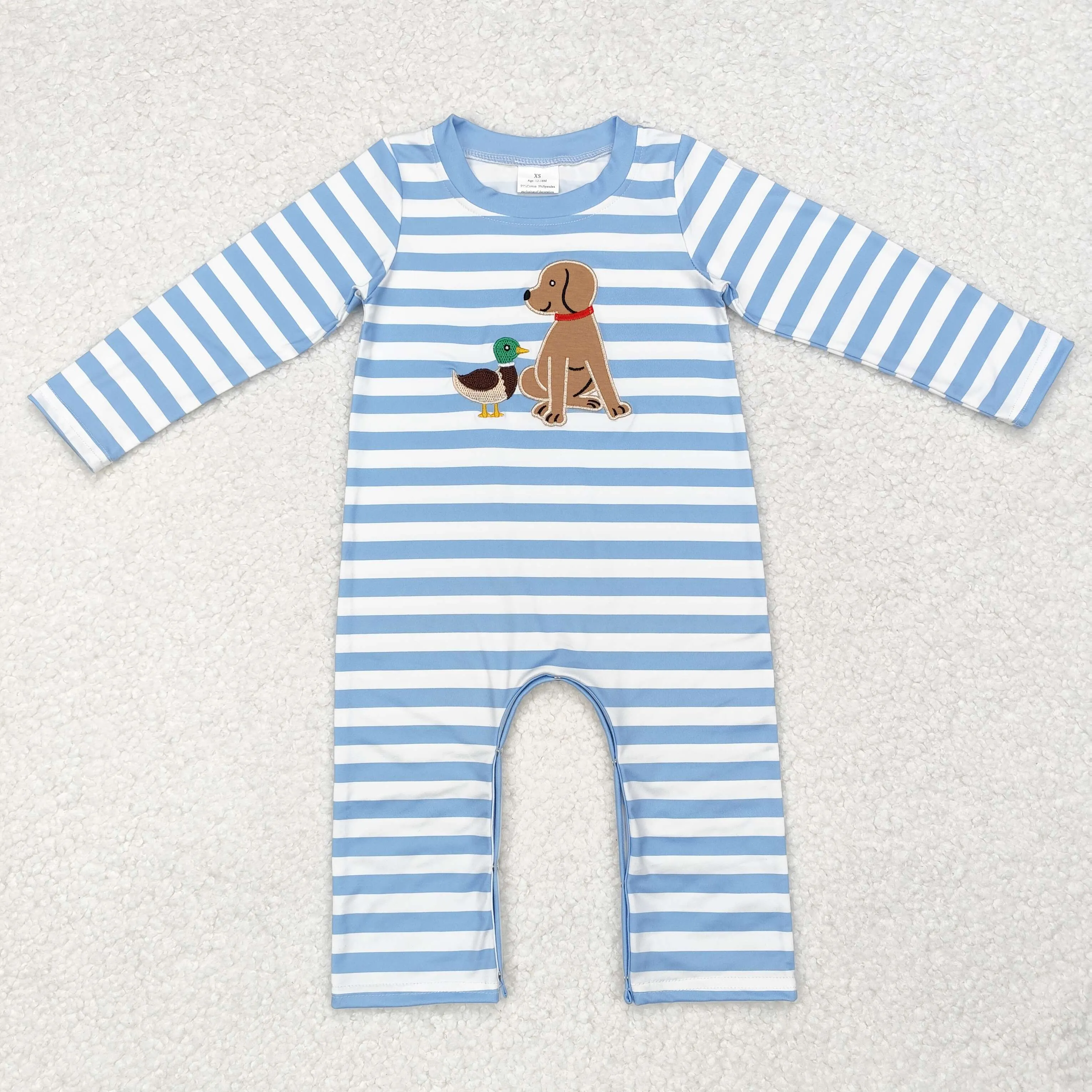 LR1644   baby  boy clothes embroidery mallard dog  boy winter romper