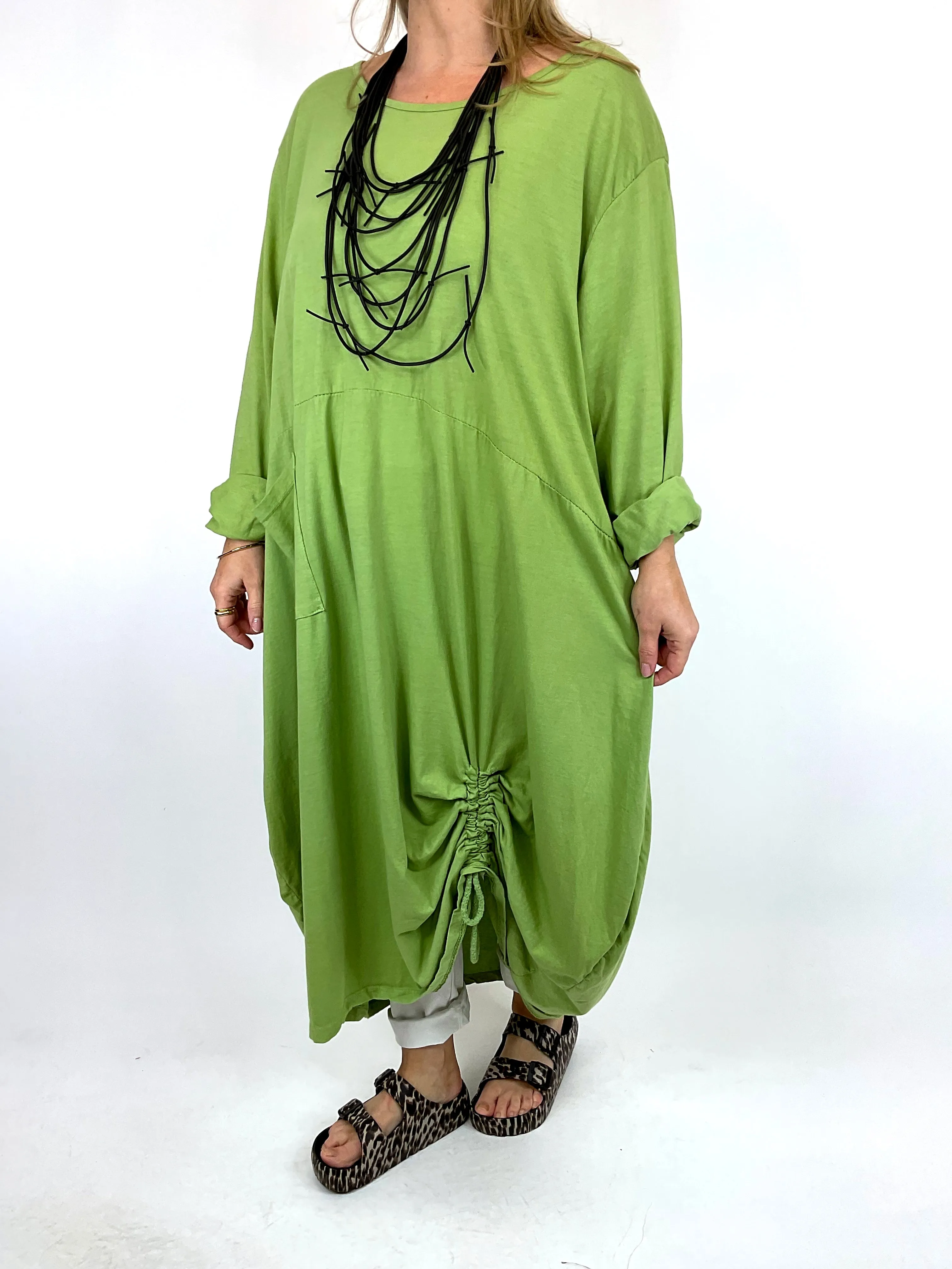 Made in Italy Lagenlook Ellis Ruche Tunic in Lime. code 55919