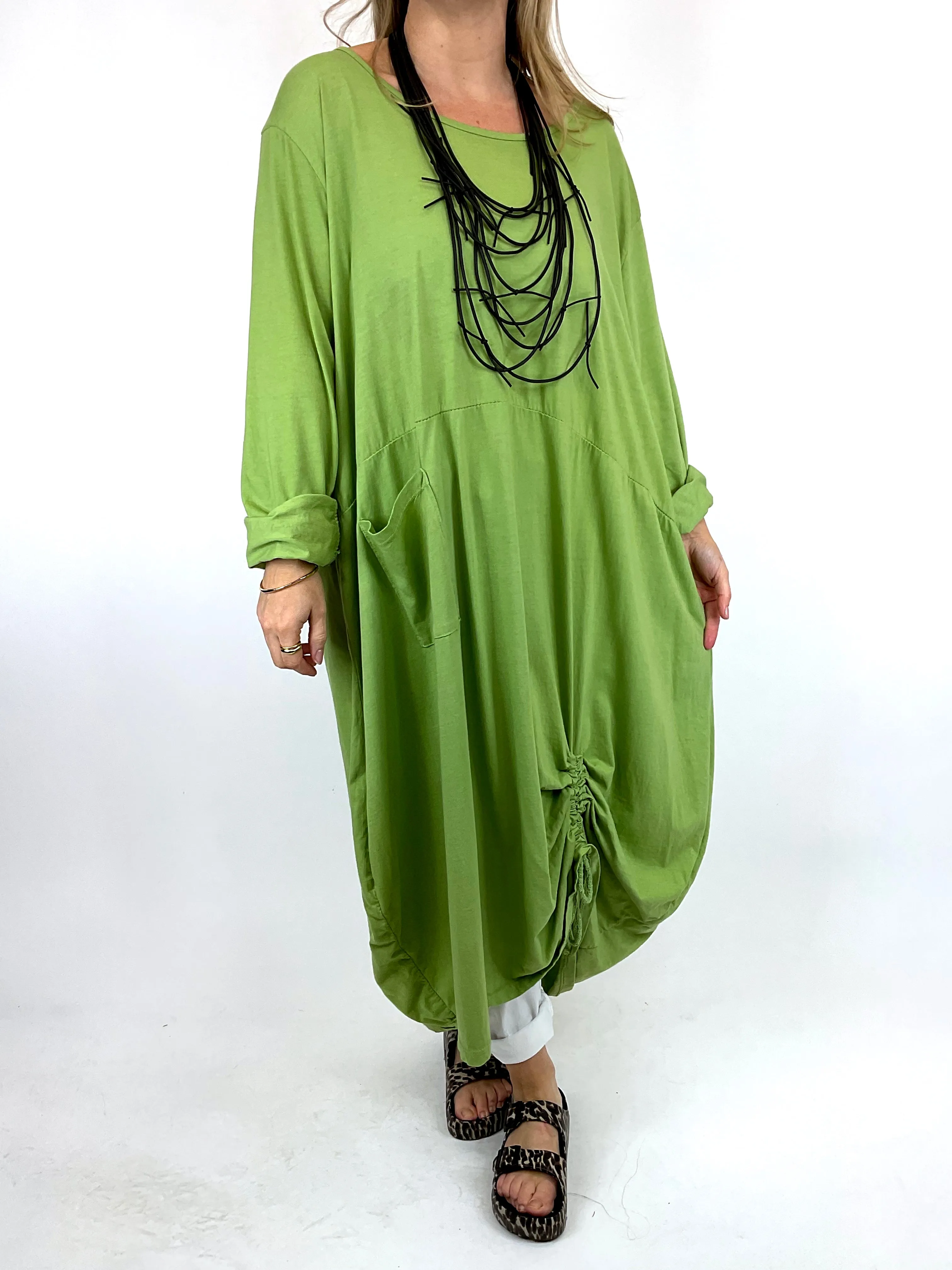 Made in Italy Lagenlook Ellis Ruche Tunic in Lime. code 55919