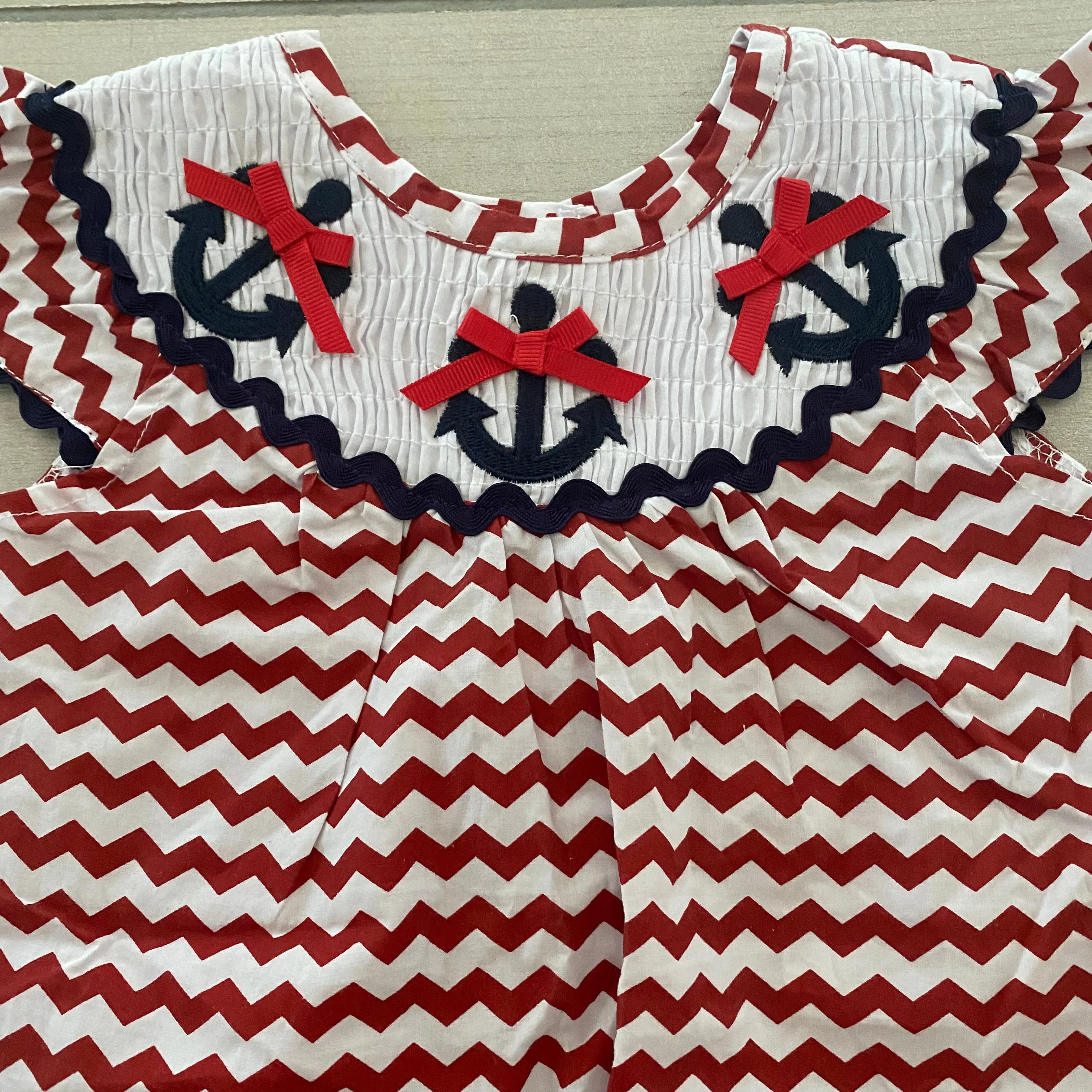 NEW Creations Anchor Smocked Chevron Bubble Romper