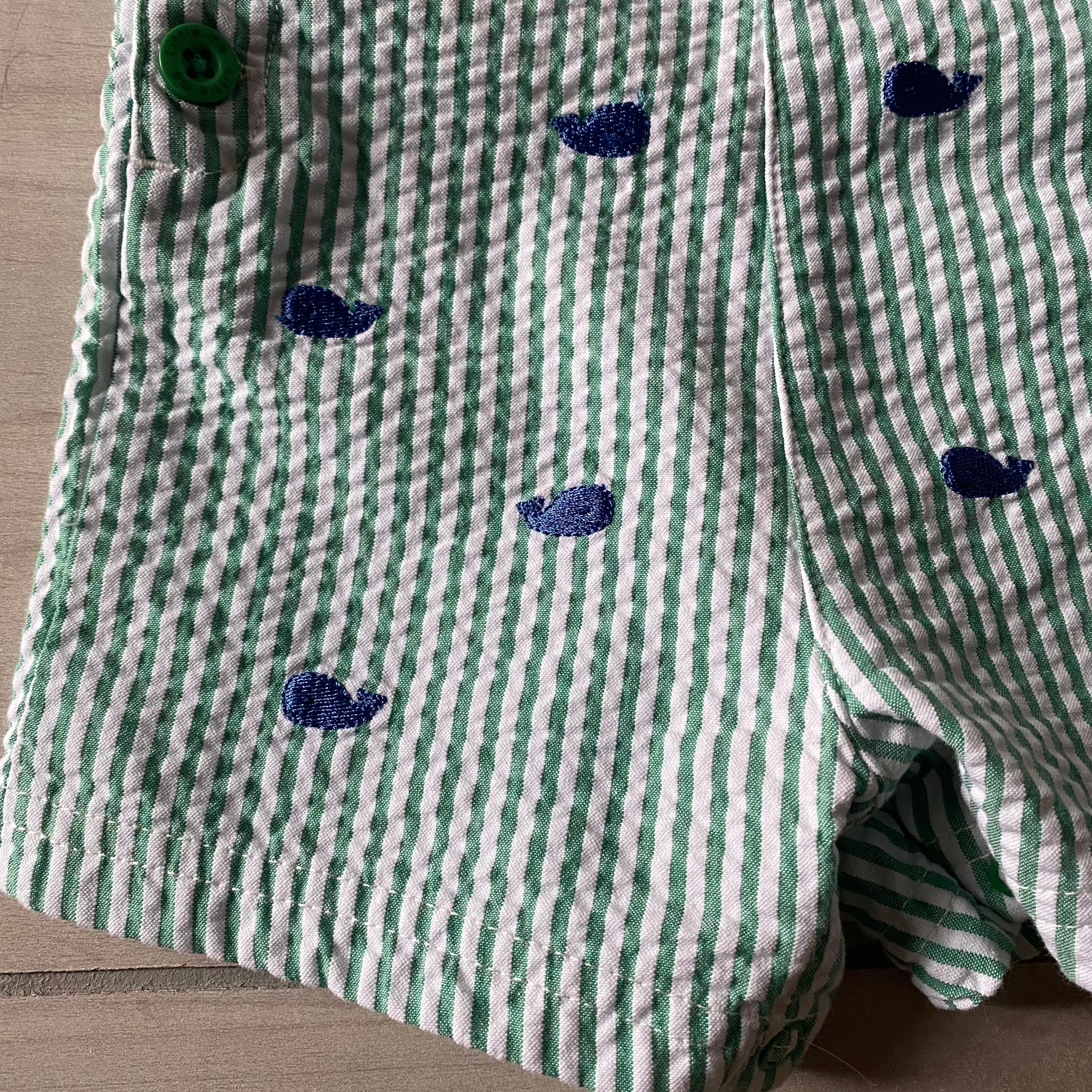 NEW Little Me Whale Embroidered Seersucker Romper & Polo Shirt