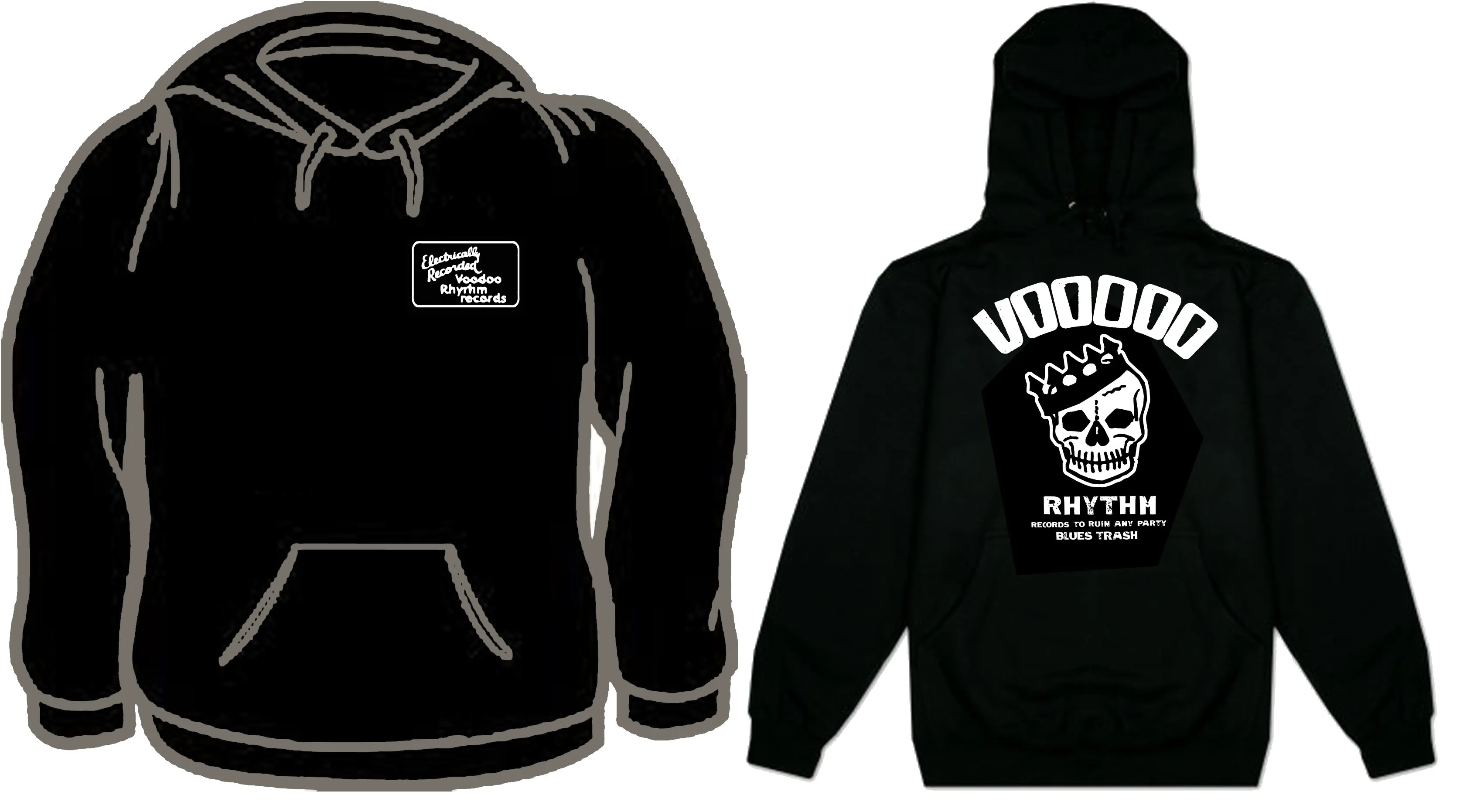 News: Hoodie - Black - Voodoo Rhythm - Front Logo Tag