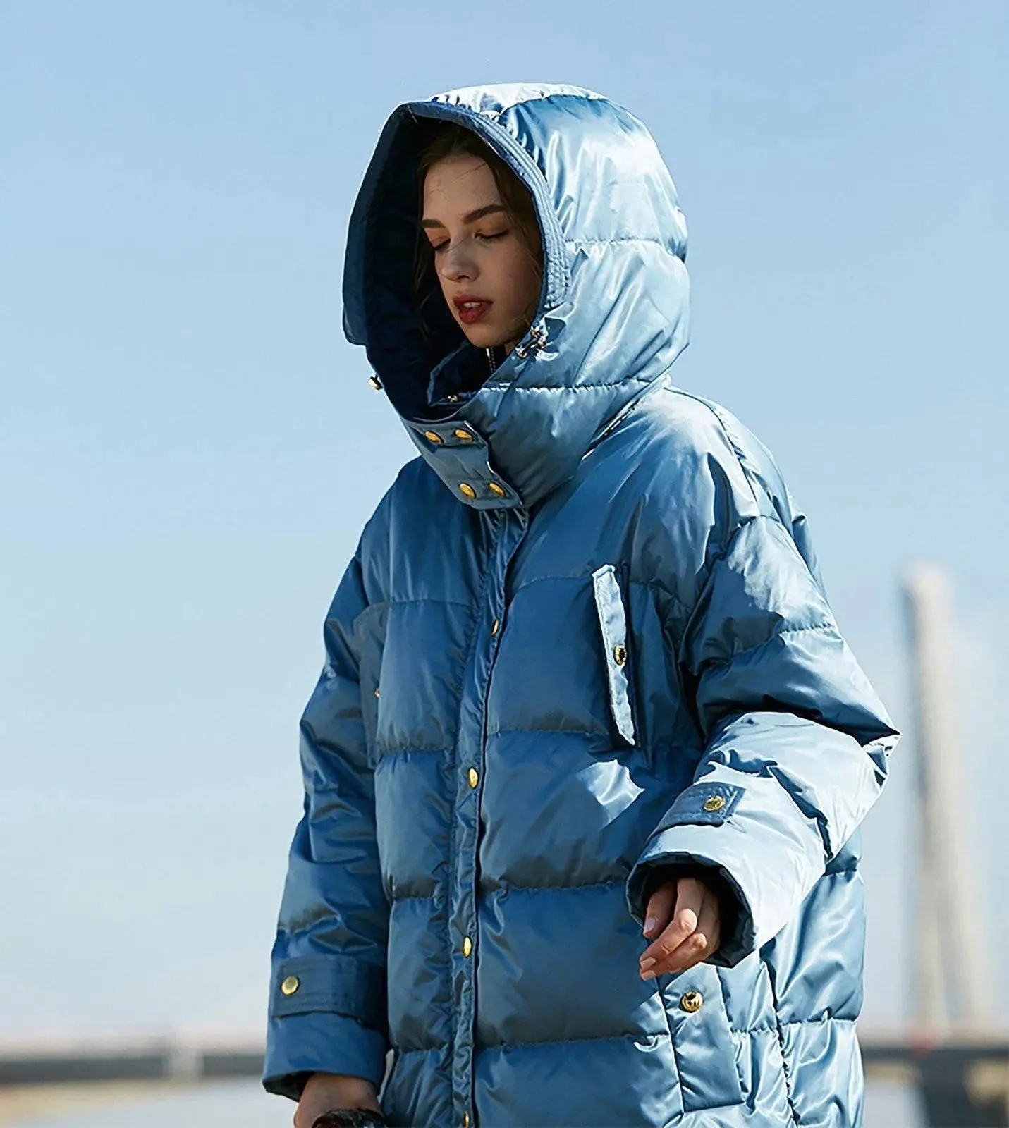 Oversized Hood Long Down Puffer Coat