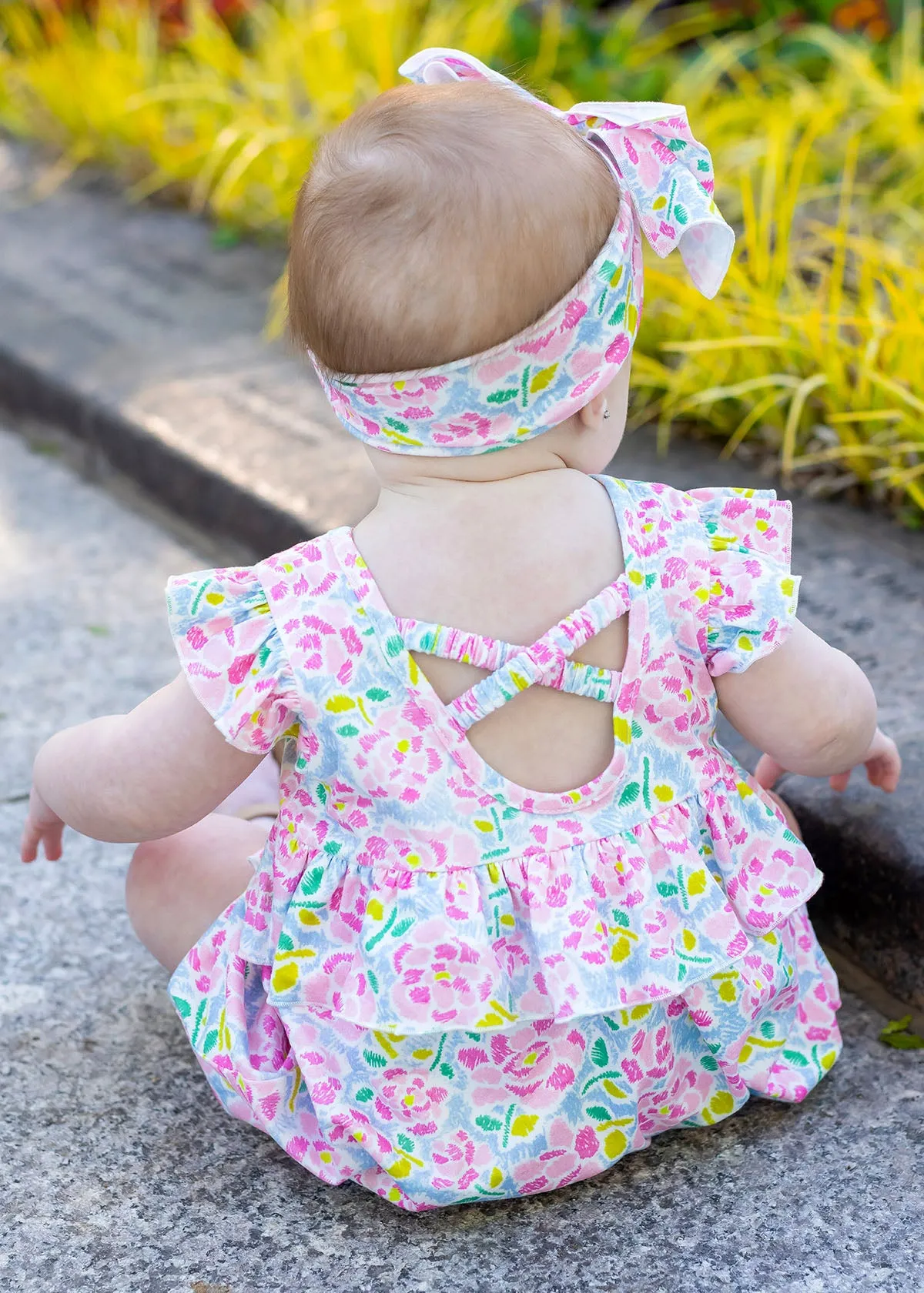 Pink Drawn Floral Romper