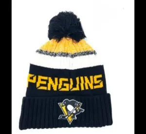 Pittsburgh Hockey Beanie Men’s Cuffed Knit Hat with Pom Black/Gold