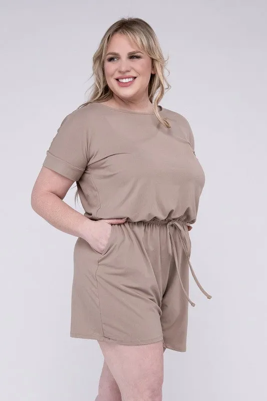 PLUS BRUSHED DTY ROMPER WITH POCKETS