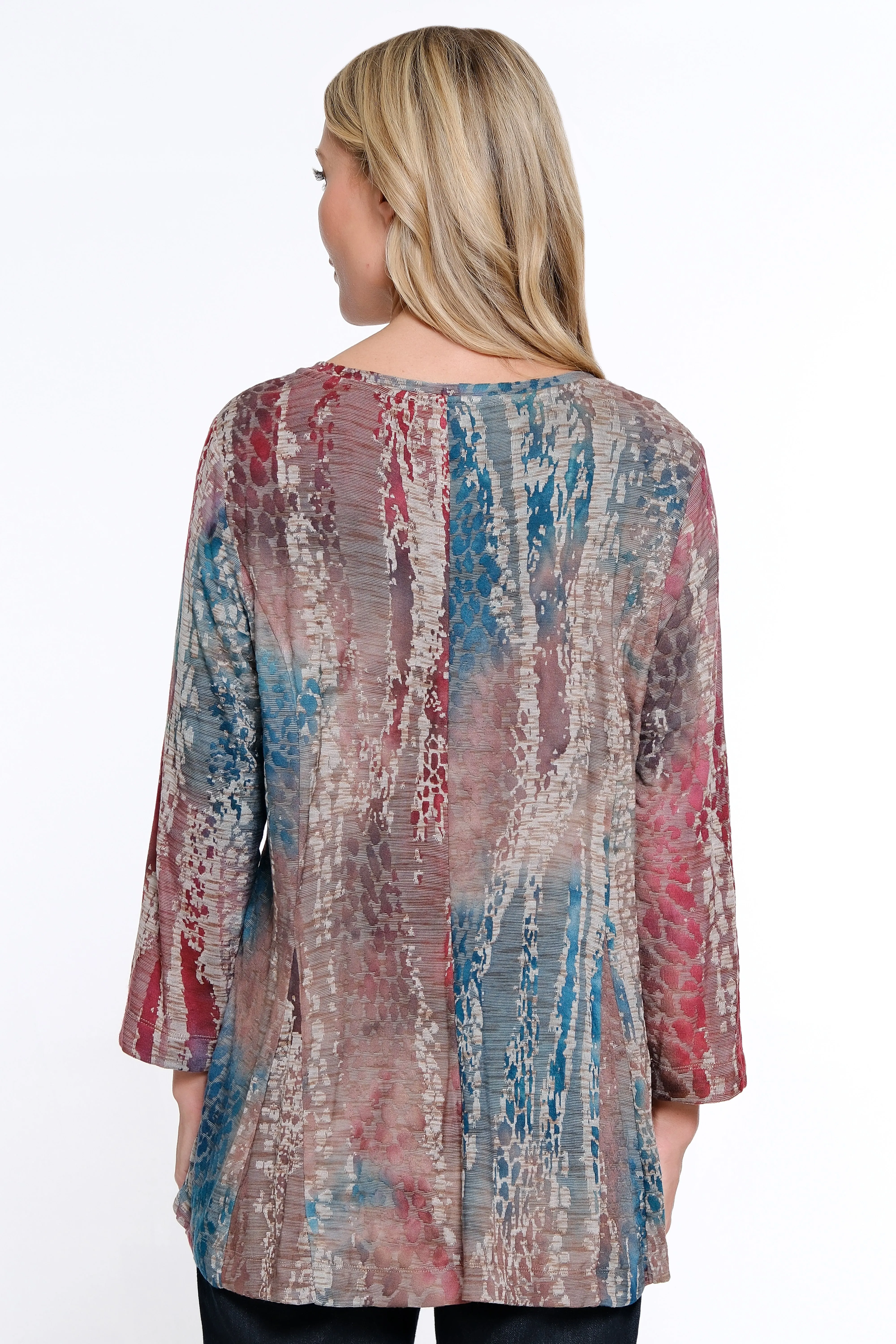 Printed Woven Burnout Button Front Tunic - Women's - Multi