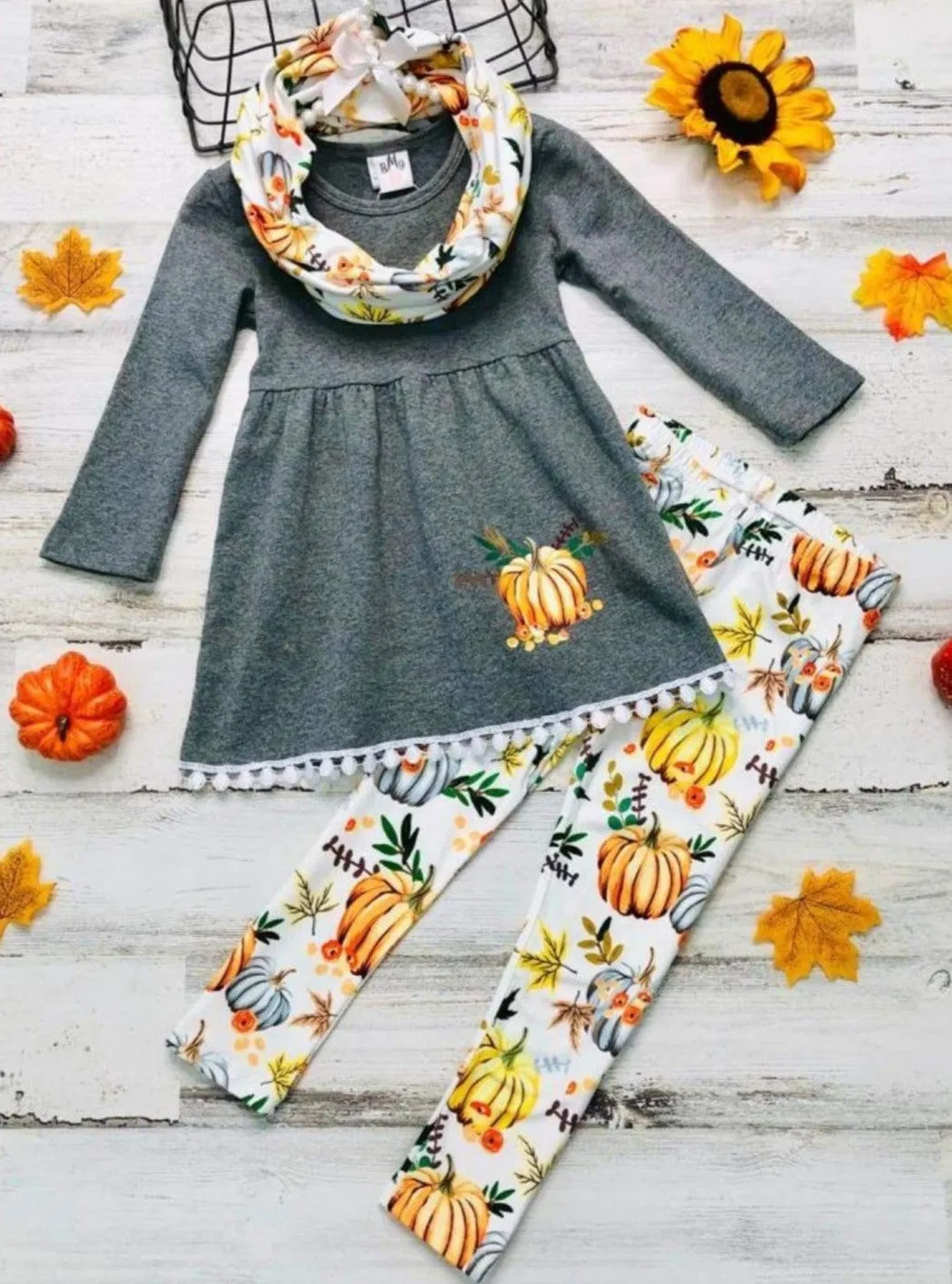 Pumpkin Picking Tunic, Legging and Scarf Set