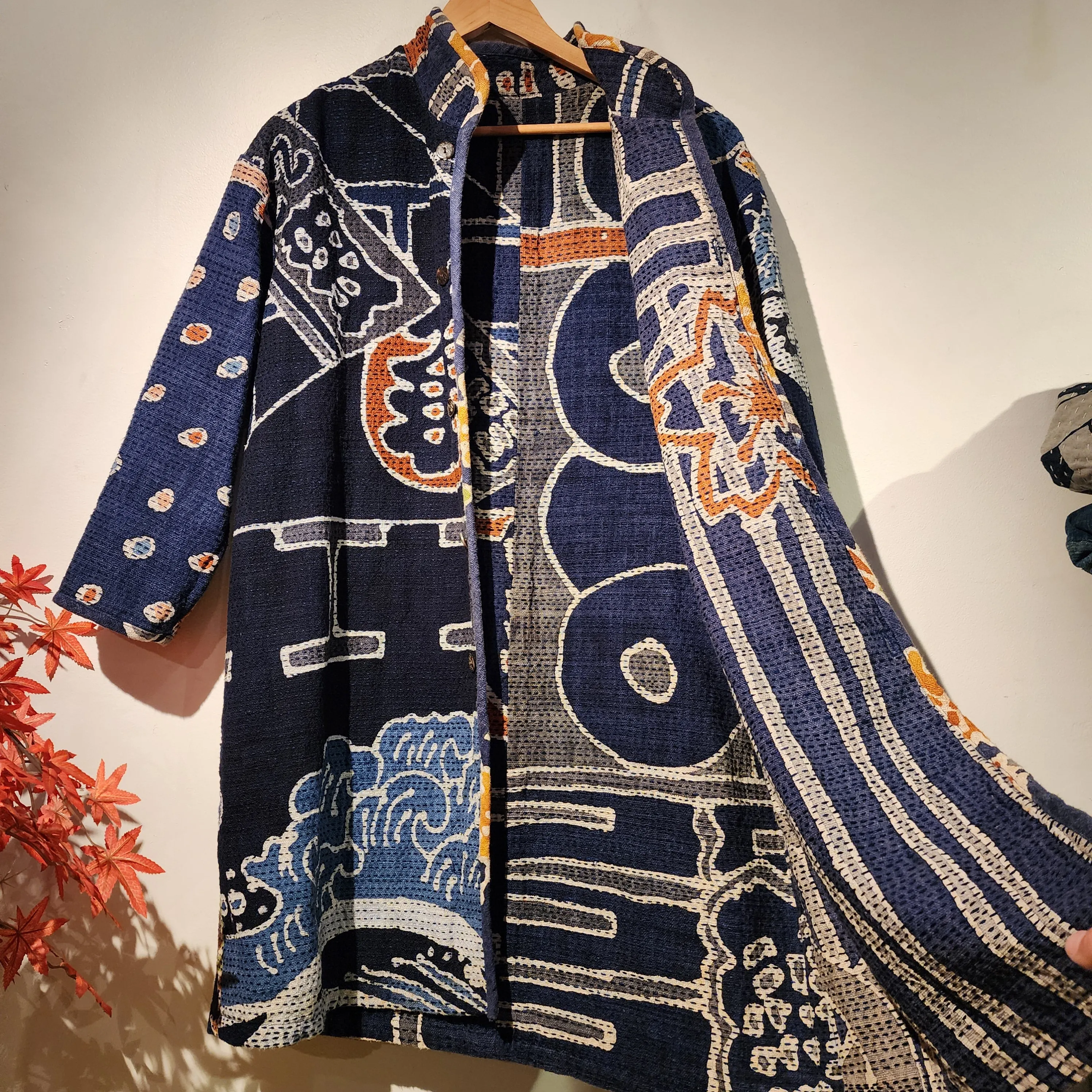 Reversible Indigo Sashiko Button Up Jacket