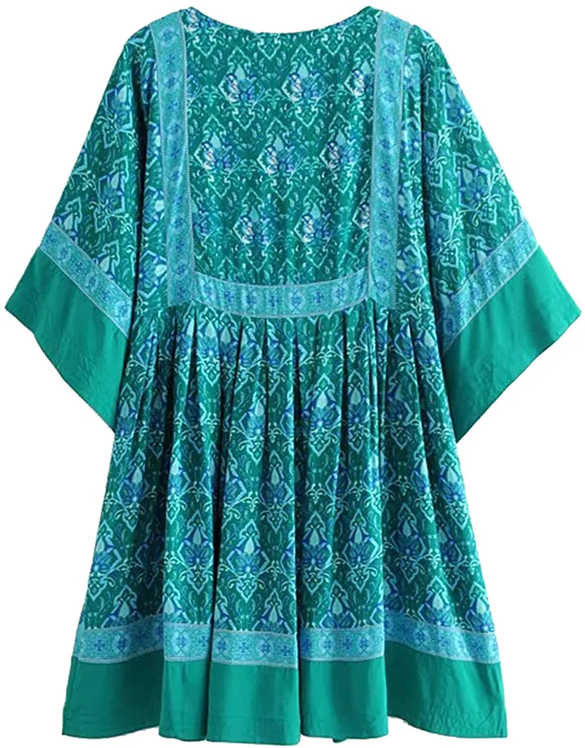 R.Vivimos Women's Summer Cotton Half Sleeve Casual Loose Bohemian Floral Tunic Dresses