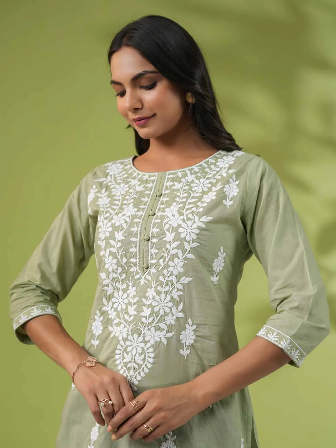 Sage Cotton Chikankari Tunic