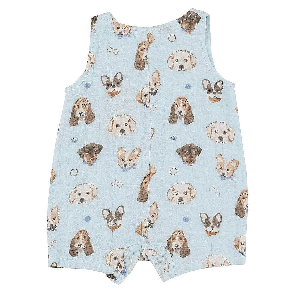 Sleeveless Shortie Romper  Vintage Puppy Faces