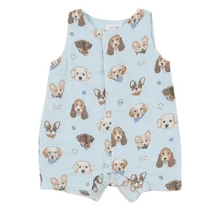 Sleeveless Shortie Romper  Vintage Puppy Faces